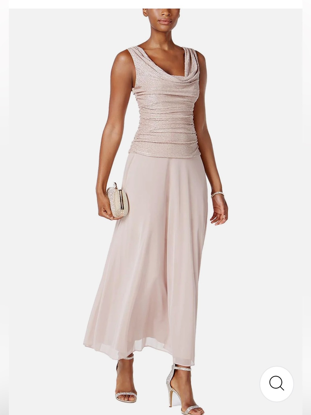 R&M RICHARDS BLUSH METALLIC RUCHED EVENING DRESS 12